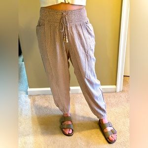 Aerie Smocked Waist Tan Gauze Pants